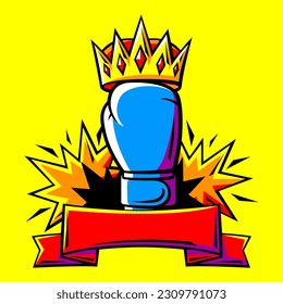 Emblem with boxing glove. Box club label. Sport illustration in cartoon style.