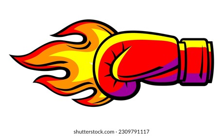 Emblem with boxing glove. Box club label. Sport illustration in cartoon style.
