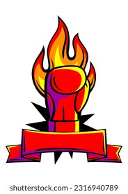 Emblem with boxing glove. Box club label. Sport illustration in cartoon style.