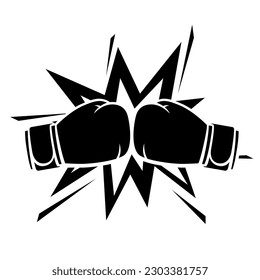 Emblema con guantes de boxeo. Etiqueta del club de cajas. Ilustración deportiva al estilo de las caricaturas.