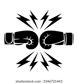 Emblem with boxing gloves. Box club label. Sport illustration in cartoon style.