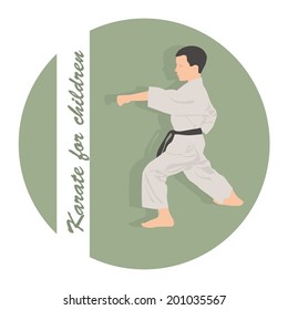 The emblem, the boy is engaged in karate on a green background