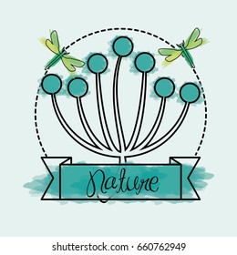 emblem branches with ribbon and dragonflys