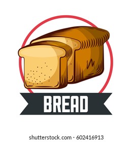 emblem with bread icon over white background. colorful design. vector illustration