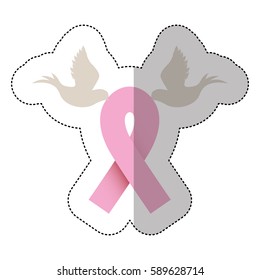 emblem breast cancer ribbon with doves, vector illustration design