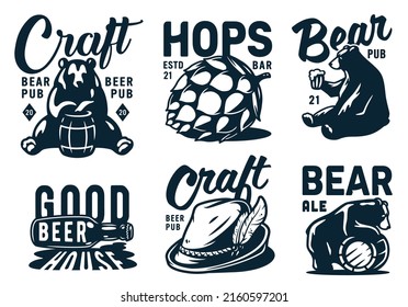 Emblem mit Brauereibär, Brauerei und Bayerischer Hut. Boote zum Bierbrauen