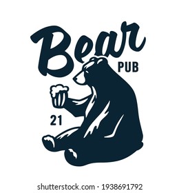 Emblem of brewery bear with mug of craft brewing beer for bar or pab