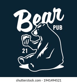 Emblem of brewery bear with mug of craft brewing beer for bar or pab