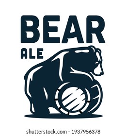 Emblem of brewery bear with wood barrel of craft brewing beer for bar or pab