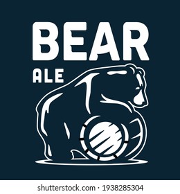 Emblem of brewery bear with wood barrel of craft brewing beer for bar or pab