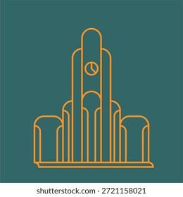 The emblem is a building with a clock. Art Deco