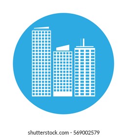 emblem buildings and city scene line sticker, vector illustration