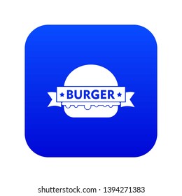 Emblem burger icon blue vector isolated on white background