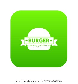Emblem burger icon green vector isolated on white background