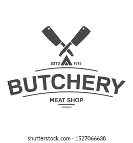 Emblem Butcher meat shop.Hatchet knife crossed.Logo template for meat business.Kitchen knife. Icon for online stores and restaurants.Isolated on a white background.