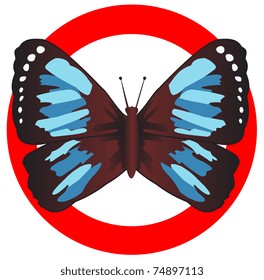 Emblem of the butterfly in a red circle