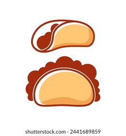 The emblem of a cafe with Mexican food is an appetizing taco logo in a laconic style