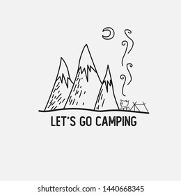 Emblem of camping vector. Outdoor activity symbol with gray background and black vector. camping in the mountains