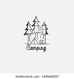 Emblem of camping vector. Outdoor activity symbol with gray background and black vector. camping in the mountains