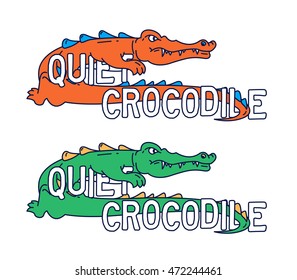 Emblem with Cartoon Orange Quiet Crocodile with shape teeth vector