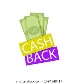 Emblem cashback service. Money back, reward for follow link vector. Cash back for shopping, big procents and profitly service for consumer illustration