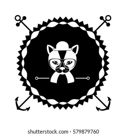 emblem cat hunter hipster city icon, vector illustration