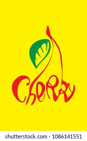 emblem of a cherry on a yellow background, logo, design, icon, vector illustration