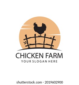emblem of chicken on fence isolated on white background