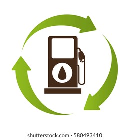 emblem in circle formed by arrows with bio fuel station