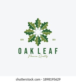 Emblem or Circle of Oak Leaf Logo Vector, Leaves Design for Business, Meditation by Oak of Illustration Vintage, Healthy Logo, Acupuncture Spa