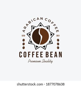 Emblem Coffee Bean Arabic Logo Vector Design Vintage Illustration Icon