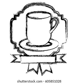 emblem coffee cup with ribbon icon, vector illustration design
