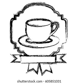 emblem coffee cup with ribbon icon, vector illustration design