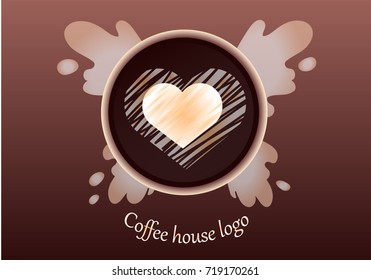Emblem for the coffee house. Cup of coffee. Vector illustration.