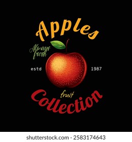 Emblem collection of fruits. Apples. Original vector illustration in vintage style. T-shirt design. Hand drawn, not AI