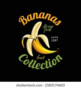 Emblem collection of fruits. Bananas. Original vector illustration in vintage style. T-shirt design. Hand drawn, not AI