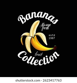 Emblem collection of fruits. Bananas. Original vector illustration in vintage style. T-shirt design. Hand drawn, not AI