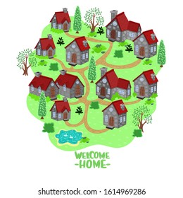 The emblem of the cottage village. Vector graphics.