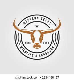 emblem cow longhorn cowboy logo icon vector design illustration