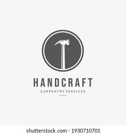Emblem of Creative Hammer Tools Vector Vintage Logo, Illustration Design of Carpentry Carpenter Equipment Concept