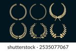 Emblem Crests logo element set. Heraldic logo, vintage laurel wreaths. Laurel wreath of victory icon, set of gold, silver and bronze medals. Hand drawn laurel wreaths isolated Doodle floral frames.