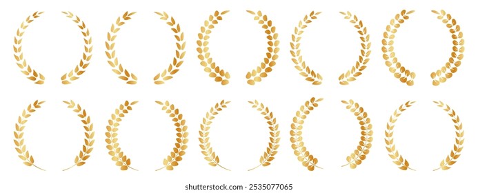 Emblem Crests logo element set. Heraldic logo, vintage laurel wreaths. Laurel wreath of victory icon, set of gold, silver and bronze medals. Hand drawn laurel wreaths isolated Doodle floral frames.