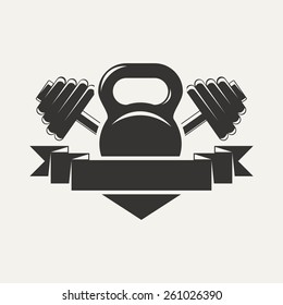 Emblem of the cross bars for fitness and gym. Vector illustration .