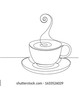 Emblem of cup of coffee in one continuous line drawing style for cafe, shop, restaurant or coffee house signboard. 