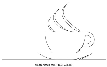 Emblem of cup of coffee in one continuous line drawing style for cafe, shop, restaurant or coffee house signboard. 