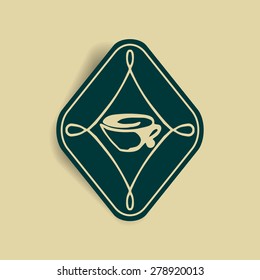 Emblem of cup of tea or coffee. Vector illustration