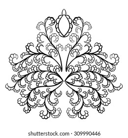 Emblem in Damask Style Over White Background