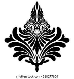 Emblem in Damask Style Over White Background. Vector Illustration.