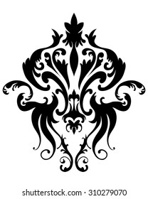 Emblem in Damask Style Over White Background. Vector Illustration.