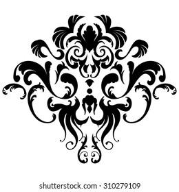 Emblem in Damask Style Over White Background. Vector Illustration.